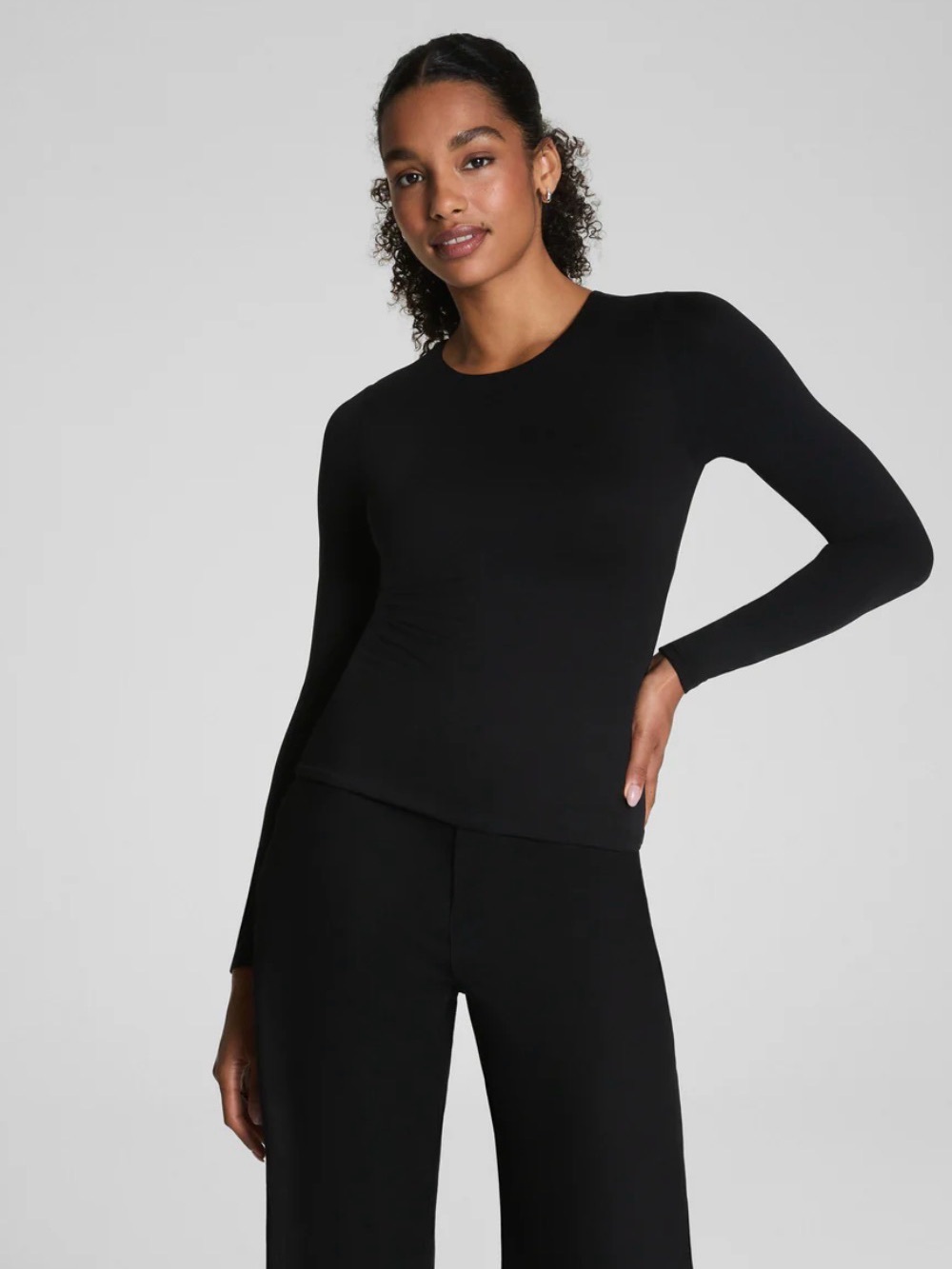 SPANX Black Long-Sleeve Crewneck Top